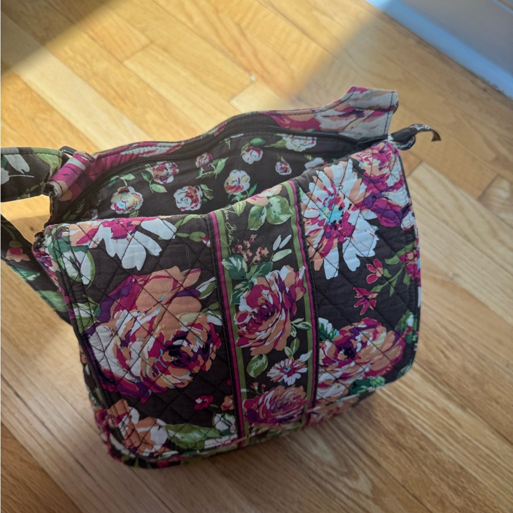 Vera Bradley Black and Pink Crossbody Bag with Floral Pattern